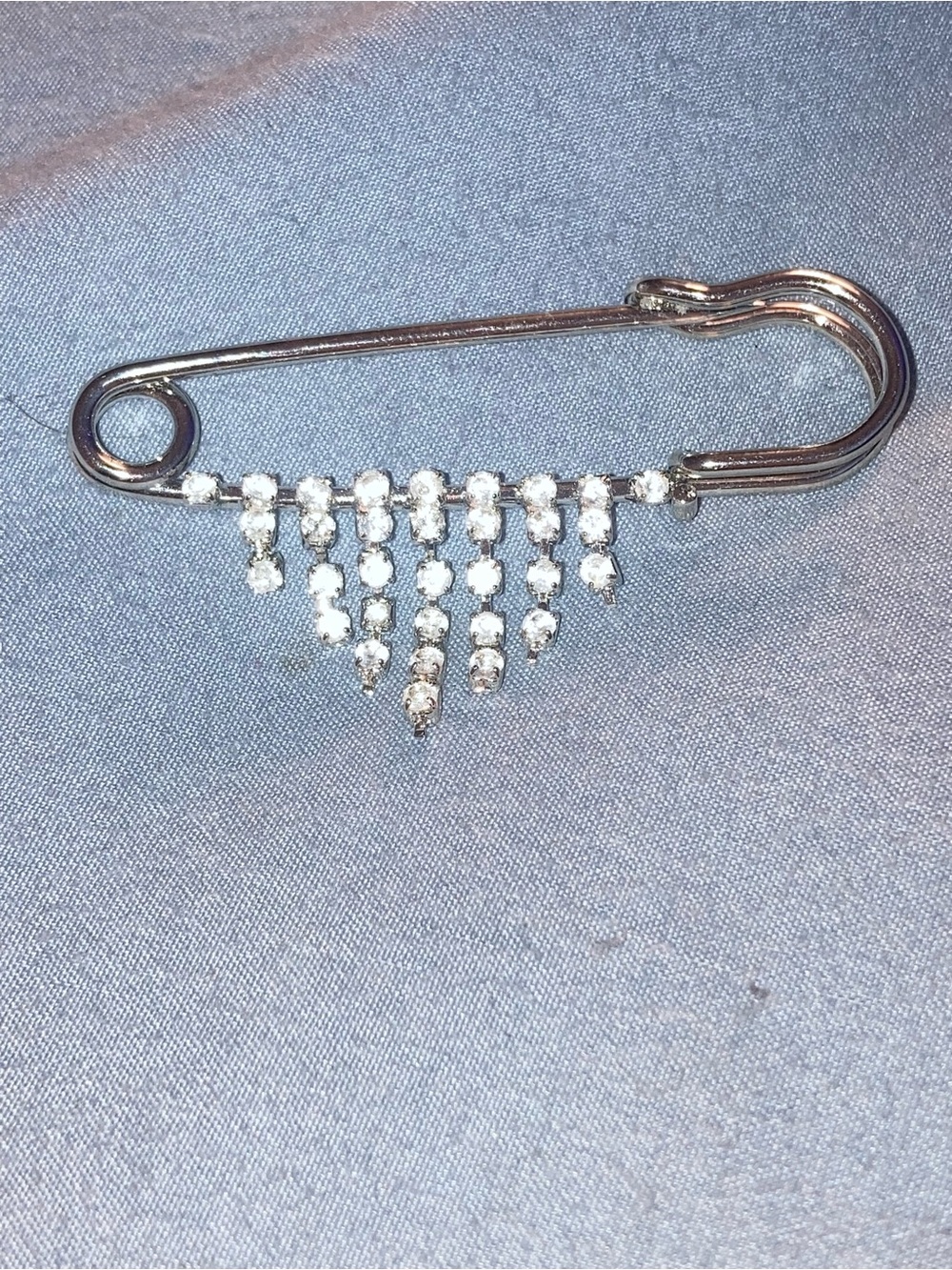 Crystal Fringe Safety Pin Brooch - Silver Tone